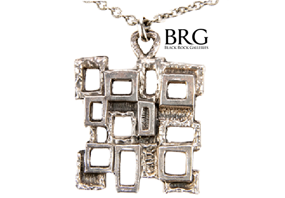 Mid Century Brutalist Sterling Silver Pendant With Silver Plate Chain
